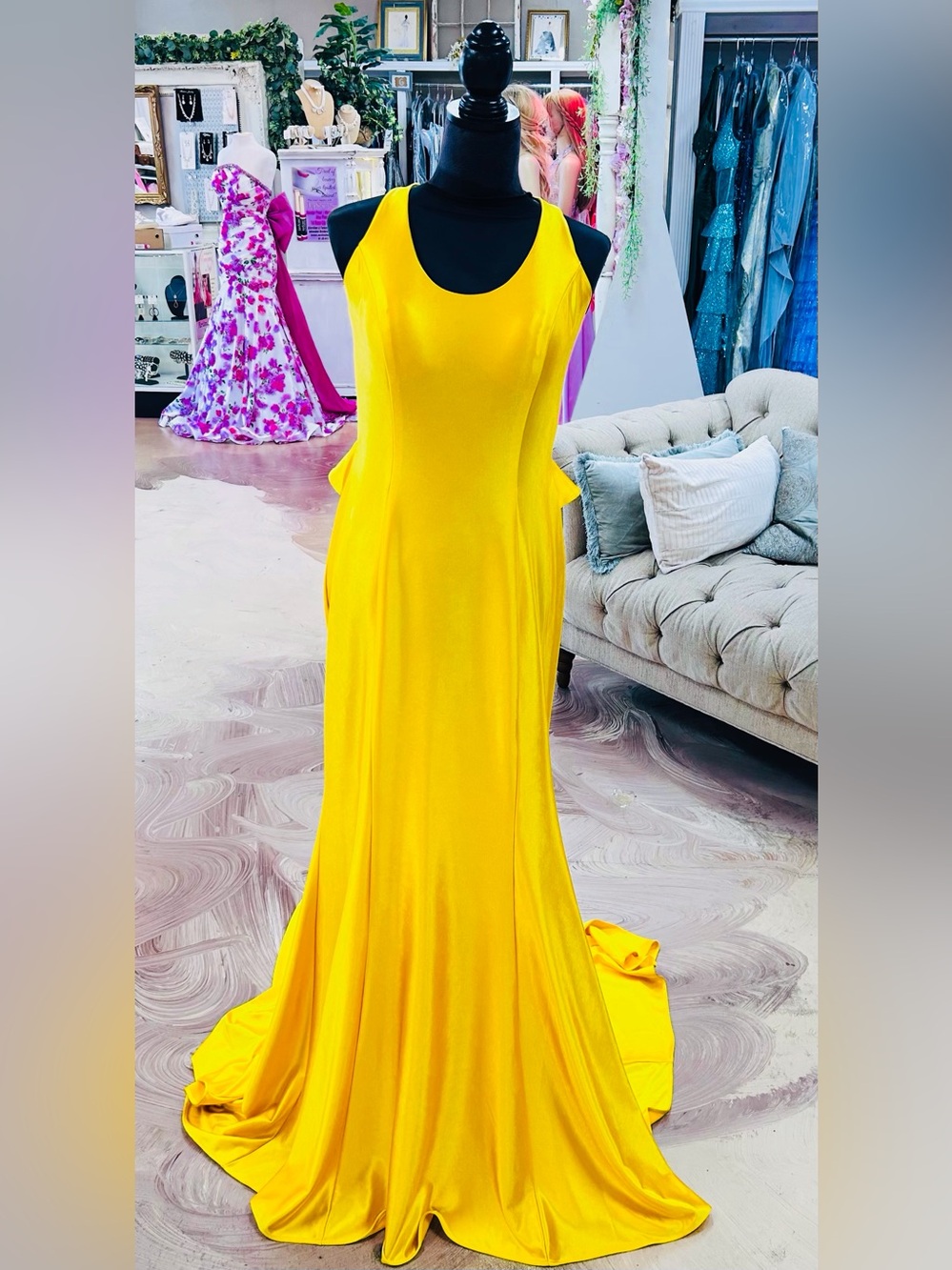 madison james Bright Yellow Scoop-Neck Maxi Gown